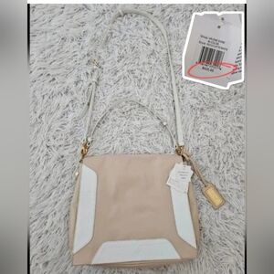 NWT Badgley Mischka ARLENE SHINE Bag Crossbody Shoulder Beige White MSRP $425